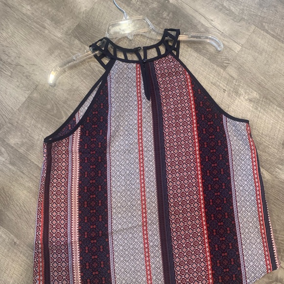 Monteau Top Womens Large Blue red Navy Boho Striped Pullover Blouse - Picture 6 of 9